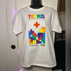 Tetris X American Red Cross ‘Give Blood’ Rainbow Tee Medium UNISEX EUC